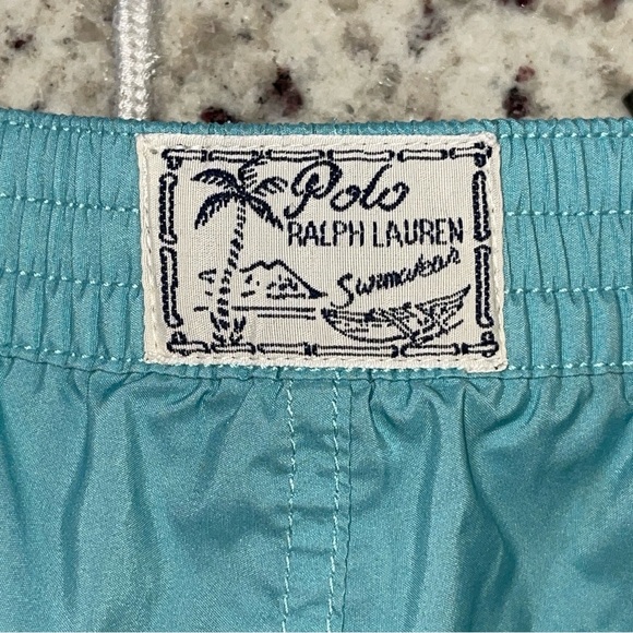 Polo Ralph Lauren Boys Sanibel Navy Striped Swim Trunk Size 7 Aqua Blue Green - Picture 4 of 9